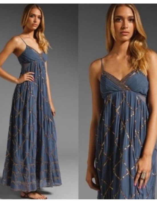 Free People Dresses & Skirts - Free People Smoke & Mirrors Chiffon Embellished Maxi Dress size 10 RARE